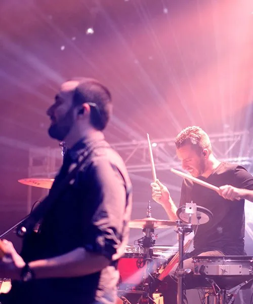 Drummer and guitarist mid-song